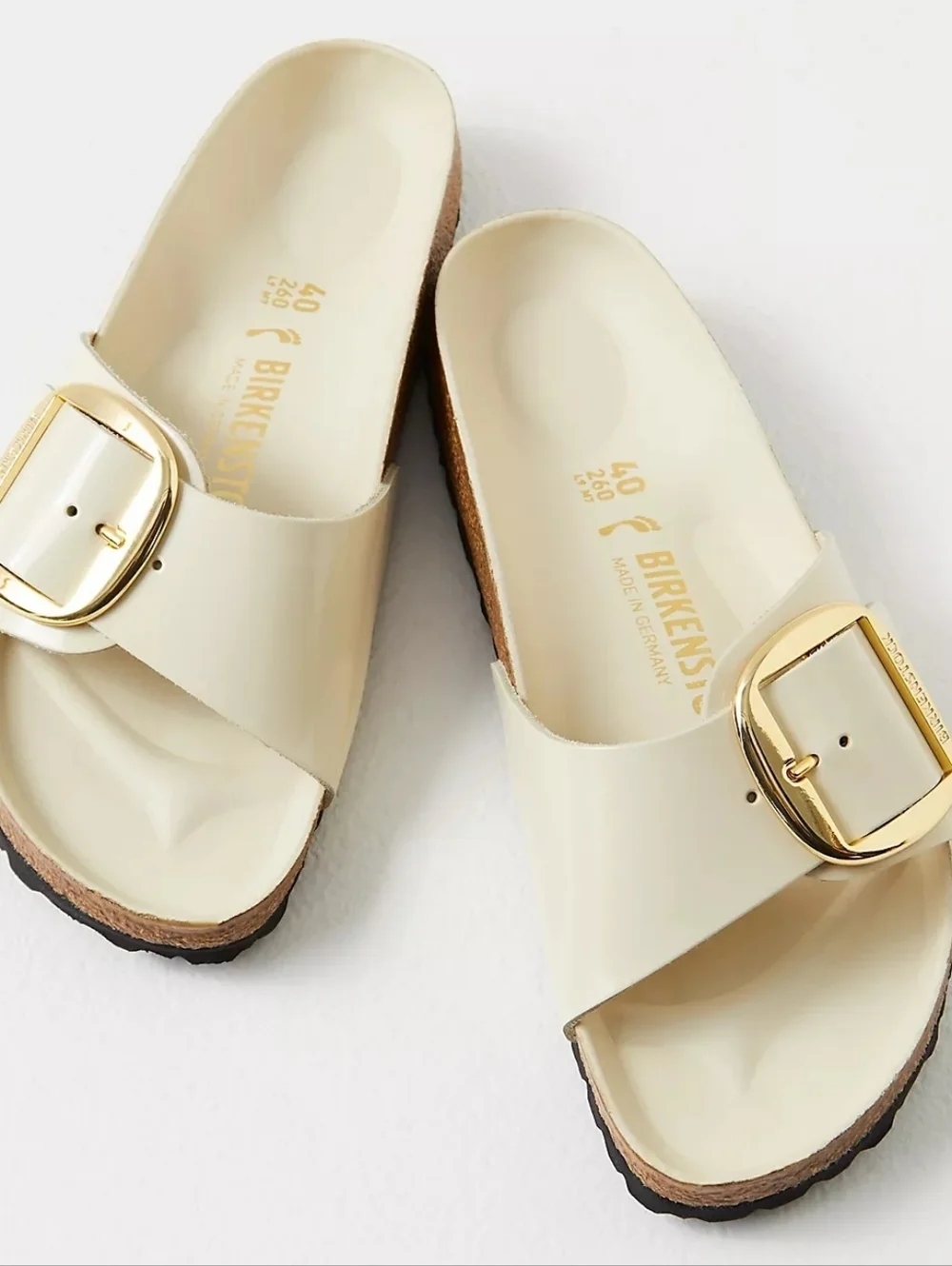 Birkenstock Madrid Big Buckle High Shine Sandals in Ecru - Picture 1 of 7